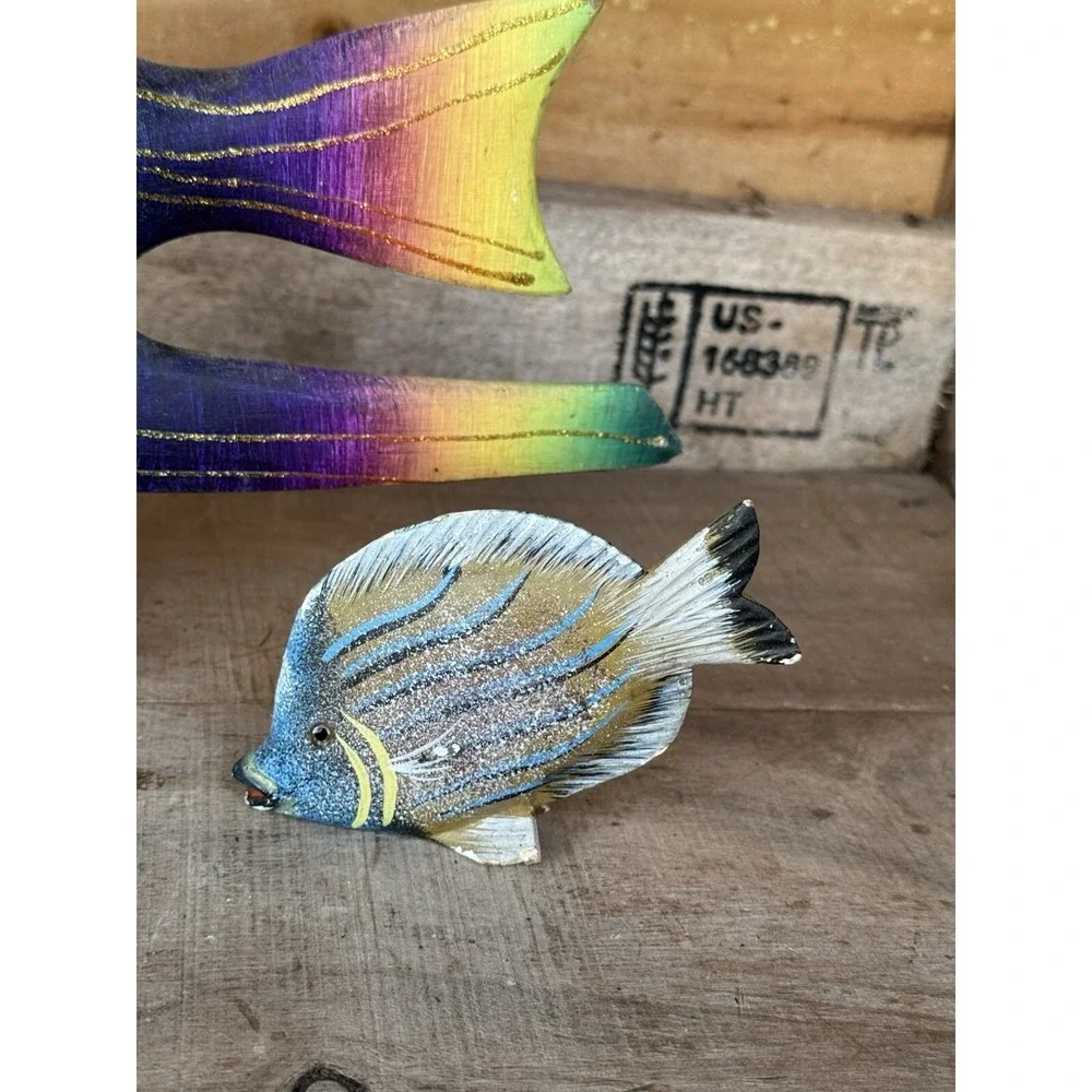 Vintage Wooden Hand Carved Hand Pained Fish Decor Tropical Fish Decor‎